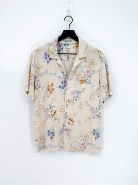Men's Porter & Ash Pastel Floral Linen Blend Short Sleeve Shirt Large